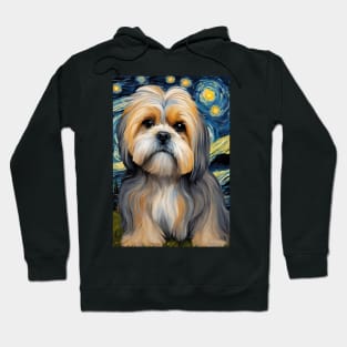 Lhasa Apso Dog Breed Painting in a Van Gogh Starry Night Art Style Hoodie